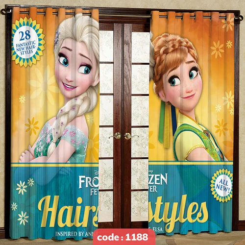 پرده پانچی اتاق کودک مدل السا و آنا Frozen کد S-1188
