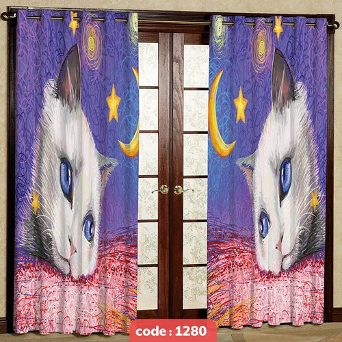 پرده پانچی اتاق کودک مدل نقاشی گربه کد S-1280