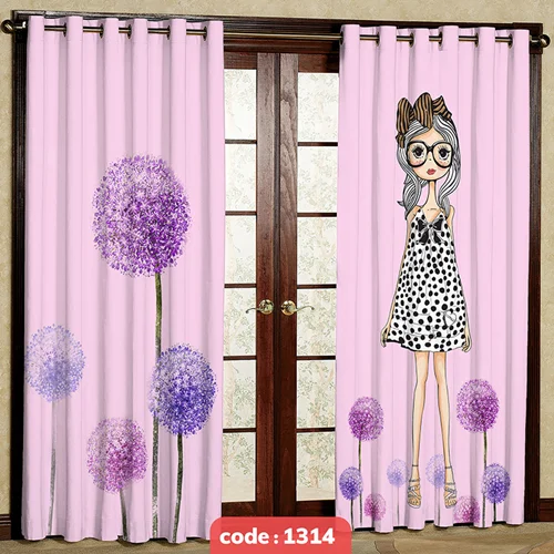 پرده پانچی اتاق کودک مدل دختر شاپرکی کد S-1314