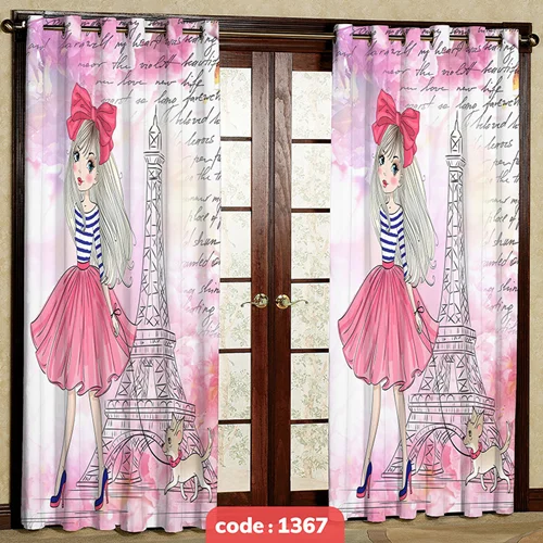 پرده پانچی اتاق کودک مدل دختر پاریس کد S-1367