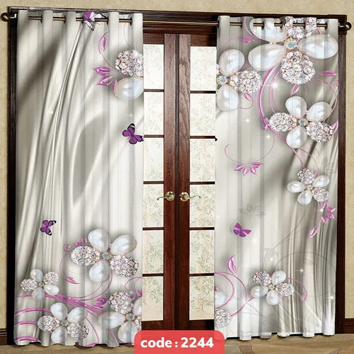 پرده پانچی تصویری مدل گل نگینی کد S-2244