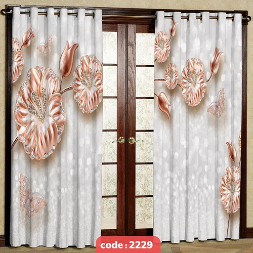 پرده پانچی تصویری مدل گل نگین دار کد S-2229