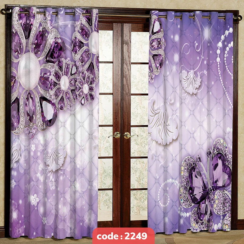 پرده پانچی تصویری مدل نگین بنفش کد S-2249