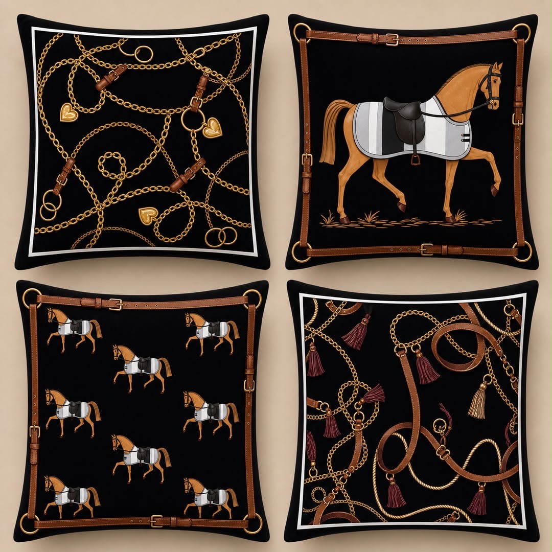 مجموعه 4 عددی کاور کوسن hermes هرمس مدل اسب اشرافی CU-5077