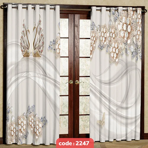 پرده پانچی تصویری مدل گل نگین دار کد S-2247