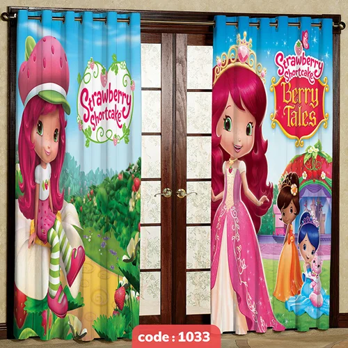 پرده پانچی اتاق کودک مدل دختر توت فرنگی کد S-1033