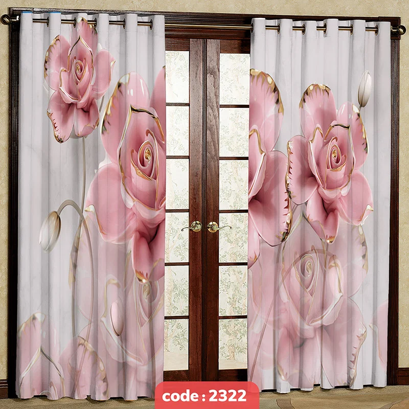 پرده پانچی تصویری گل لبه طلایی کد S-2322