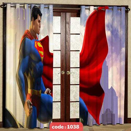 پرده پانچی اتاق کودک مدل سوپر من کد S-1038