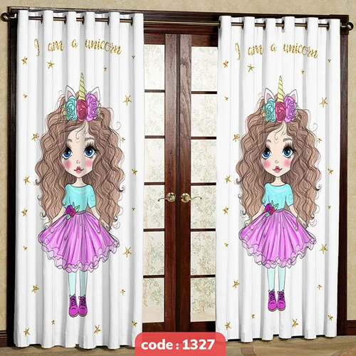پرده پانچی اتاق کودک مدل دختر یونیکورنی کد S-1327