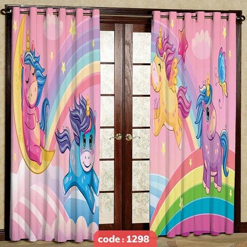 پرده پانچی اتاق کودک مدل Unicorns کد S-1298