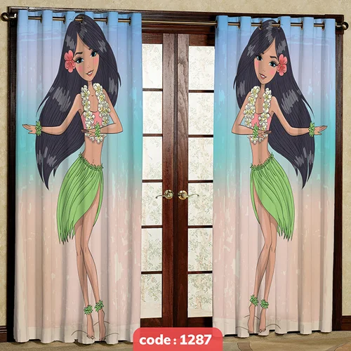 پرده پانچی اتاق کودک مدل دختر هاوایی کد S-1287