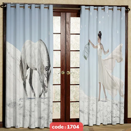 پرده پانچی تصویری طرح اسب و دختر کد S-1704