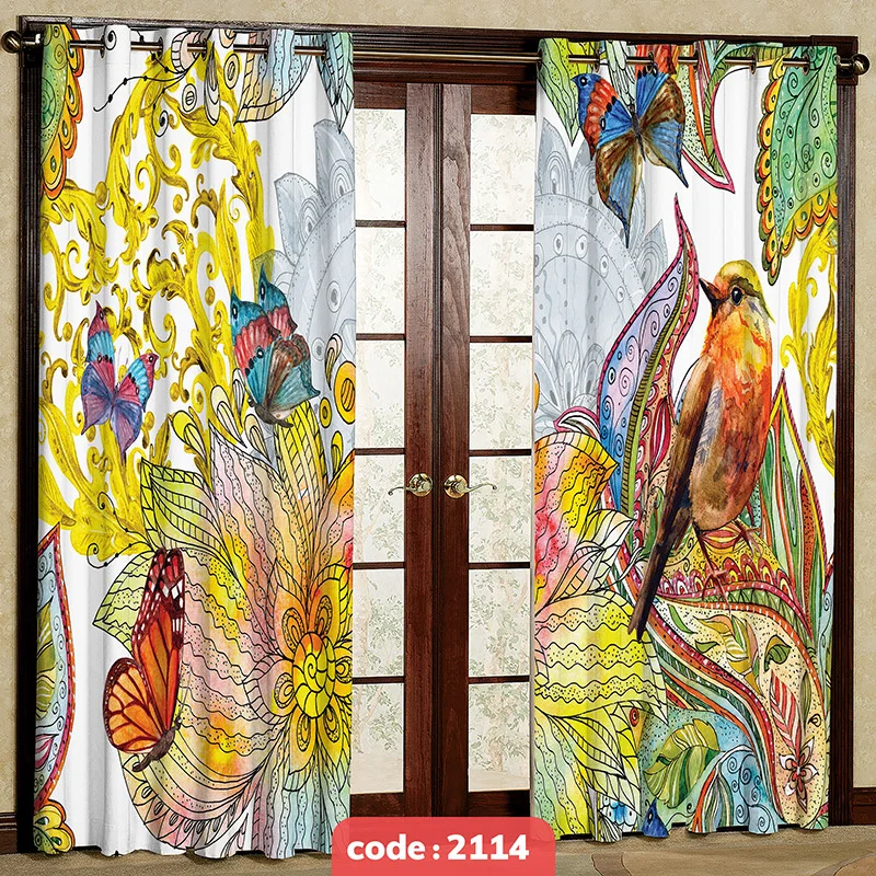 پرده پانچی تصویری مدل گنجشک و پروانه کد S-2114