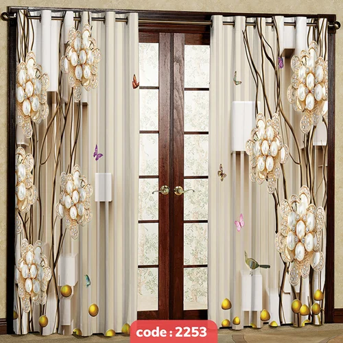 پرده پانچی تصویری مدل گل نگینی کد S-2253
