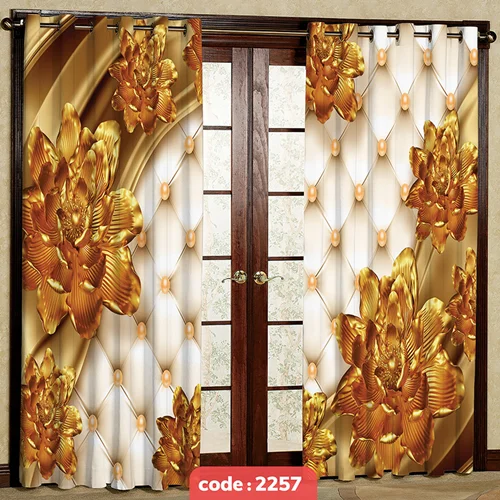 پرده پانچی تصویری مدل گل طلایی کد S-2257