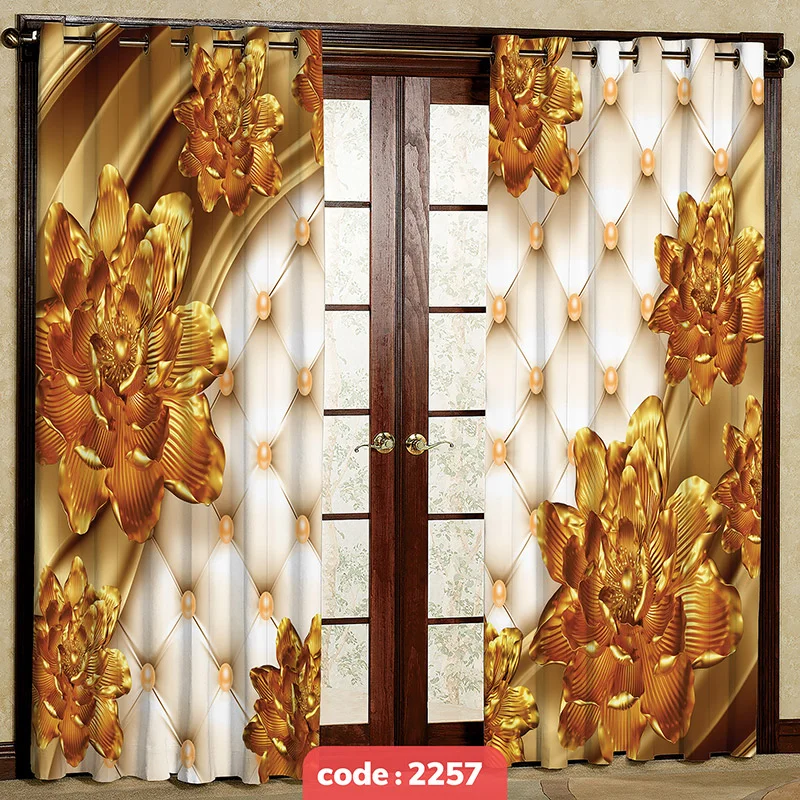 پرده پانچی تصویری مدل گل طلایی کد S-2257