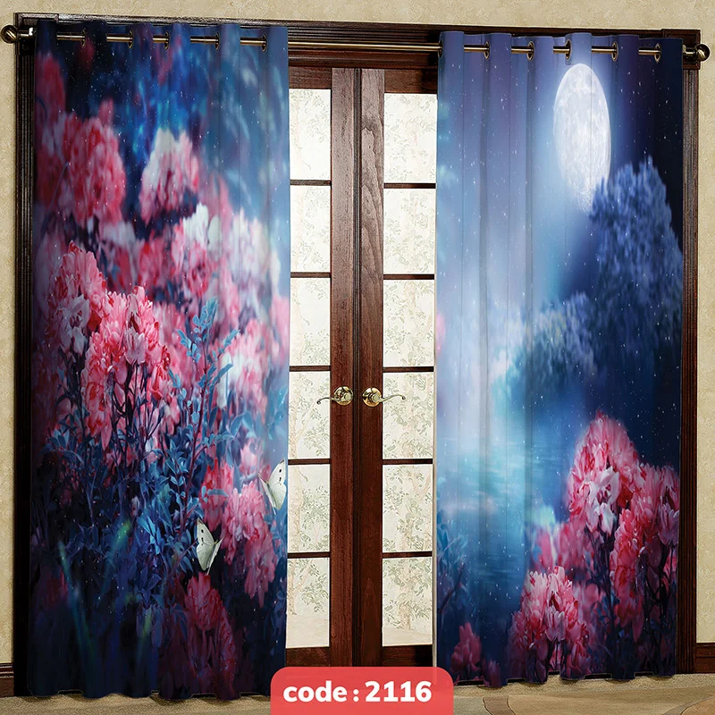 پرده پانچی تصویری مدل گل و ماه کد S-2116