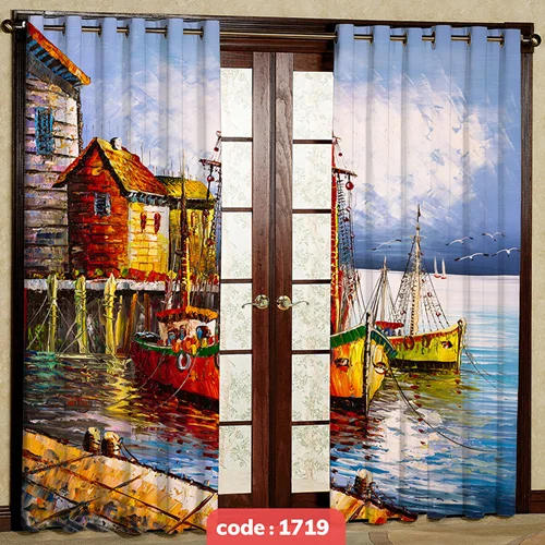 پرده پانچی تصویری طرح نقاشی قایق کد S-1719