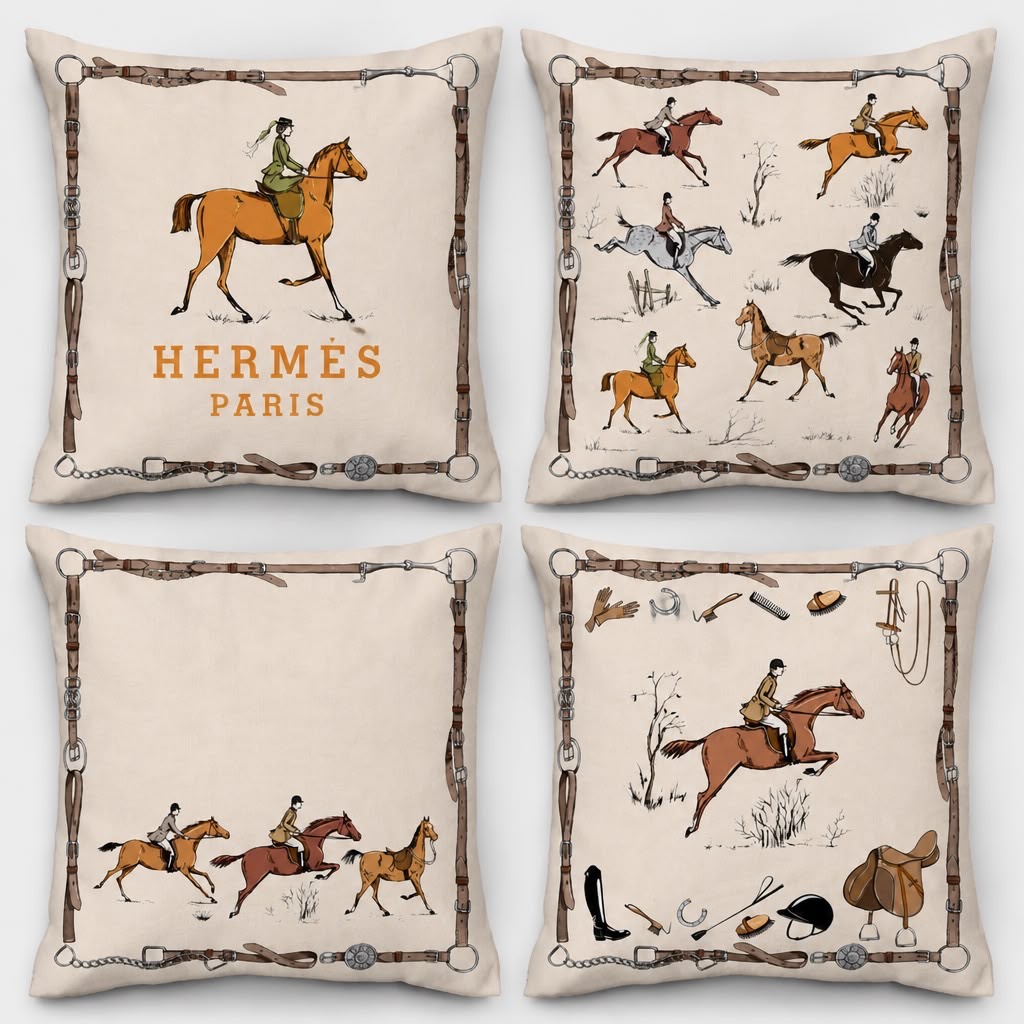 مجموعه 4 عددی کاور کوسن hermes هرمس مدل سوارکاری کلاسیک CU-5078
