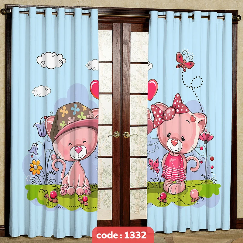 پرده پانچی اتاق کودک مدل آقا و خانوم گربه کد S-1332