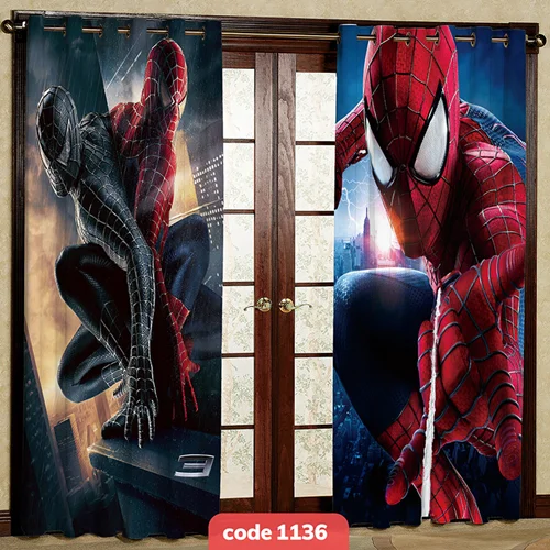 پرده پانچی اتاق کودک مدل مرد عنکبوتی کد S-1136