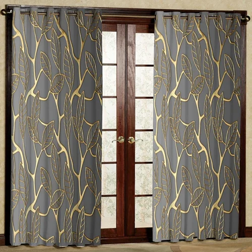 پرده مدل مخمل پانچی کد 7097 طرح برگ طلایی