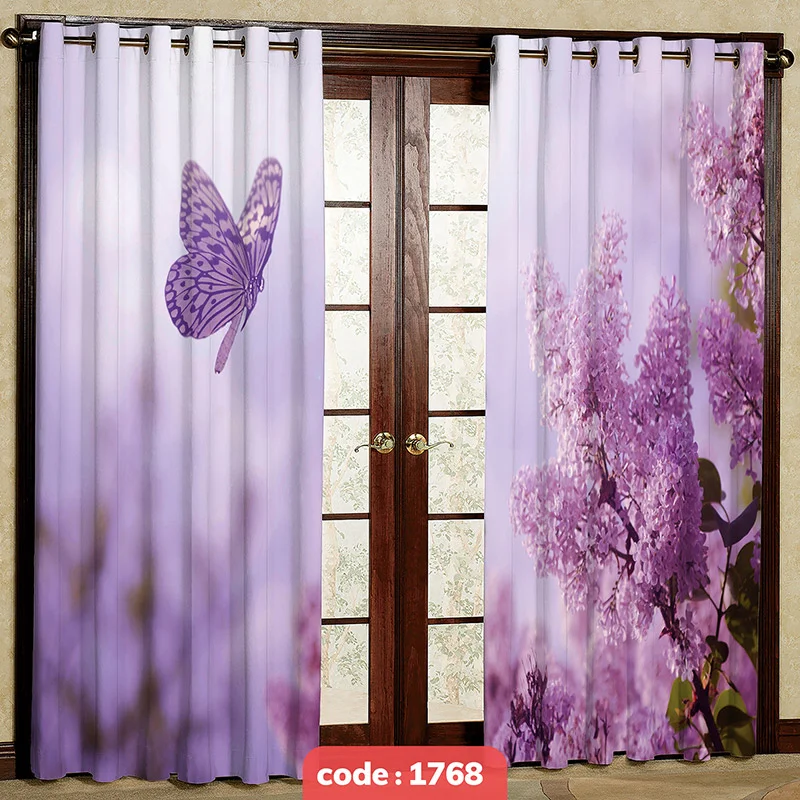 پرده پانچی تصویری مدل  گل و پروانه کد S-1768