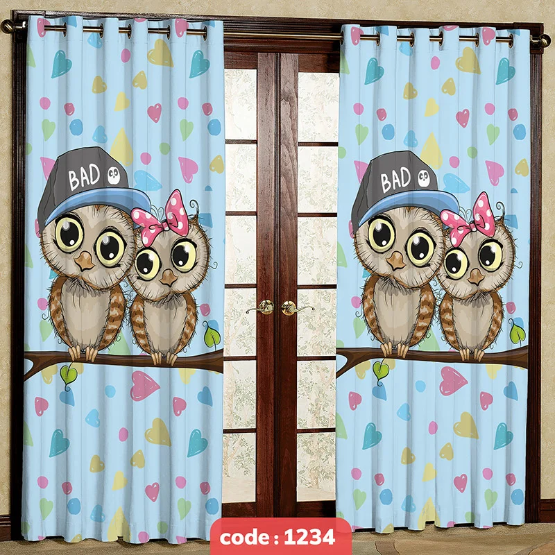 پرده پانچی اتاق کودک مدل جغد کد S-1234