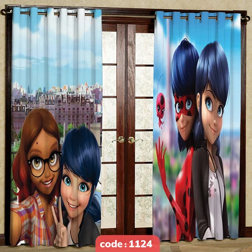 پرده پانچی اتاق کودک مدل دختر کفشدوزکی کد S-1124