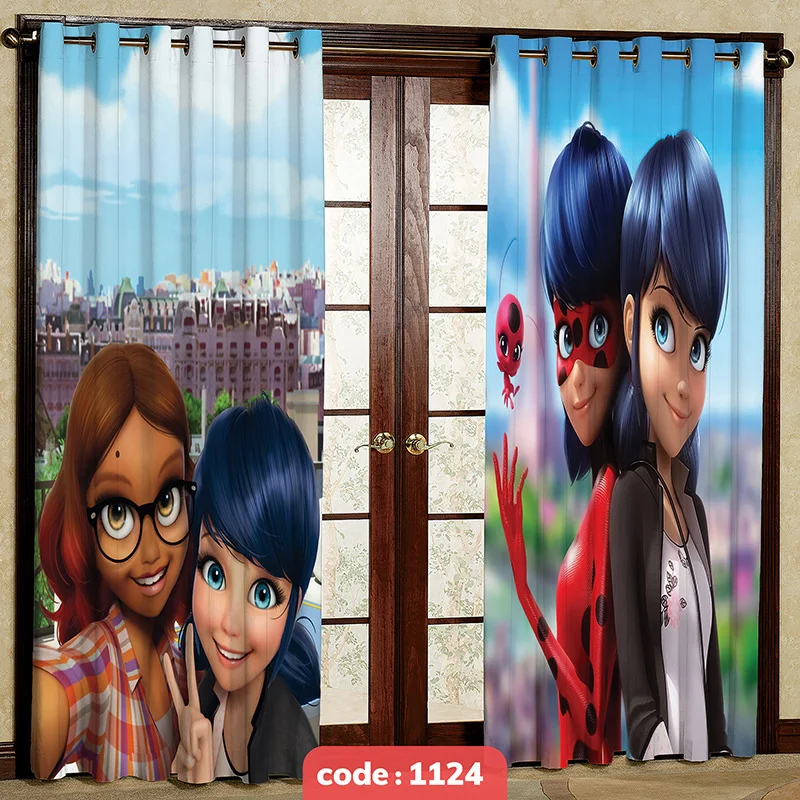 پرده پانچی اتاق کودک مدل دختر کفشدوزکی کد S-1124