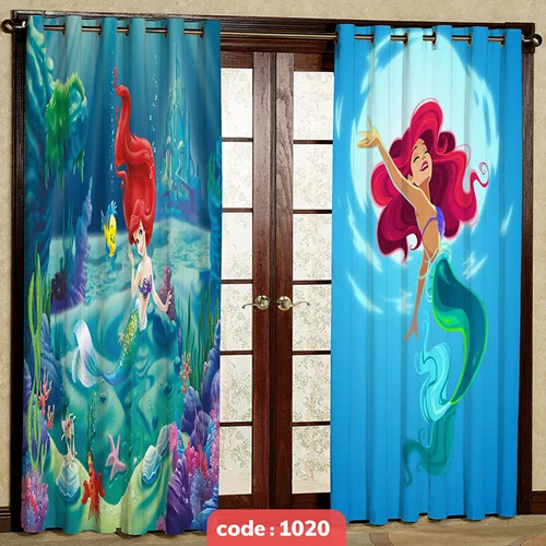 پرده پانچی اتاق کودک مدل پری دریایی کد S-1020