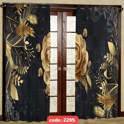 پرده پانچی تصویری مدل گل طلایی کد S-2295
