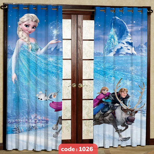 پرده پانچی اتاق کودک مدل السا و آنا فروزن کد S-1026