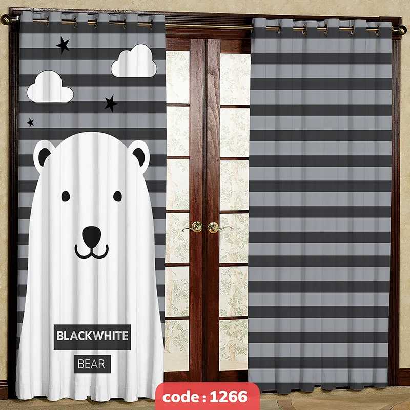 پرده پانچی اتاق کودک مدل Blackwhite Bear کد S-1266