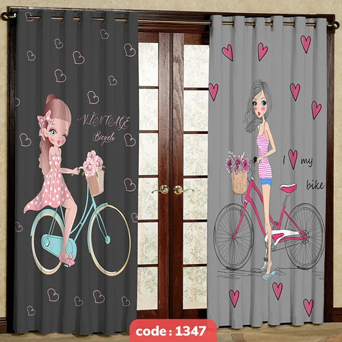 پرده پانچی اتاق کودک مدل bicycle کد S-1347