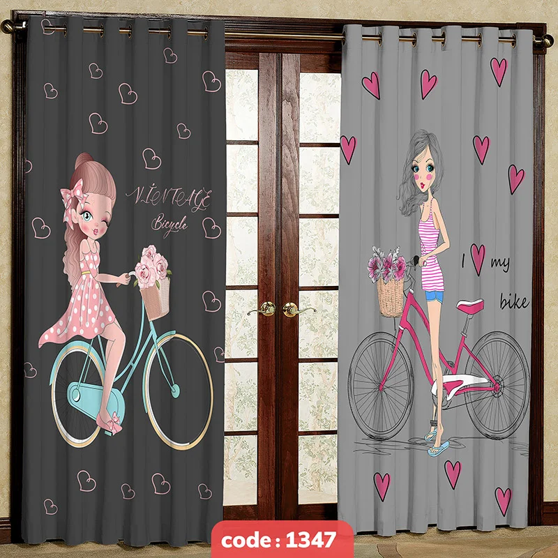 پرده پانچی اتاق کودک مدل bicycle کد S-1347