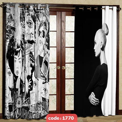 پرده پانچی تصویری مدل Black and white کد S-1770