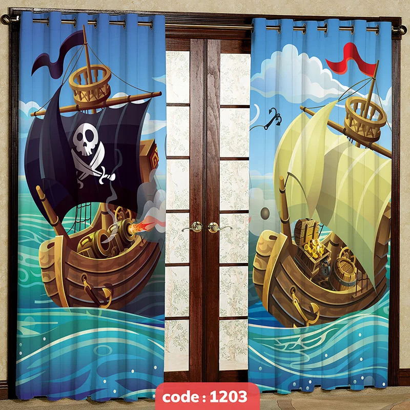 پرده پانچی اتاق کودک مدل دزد دریایی کد S-1203