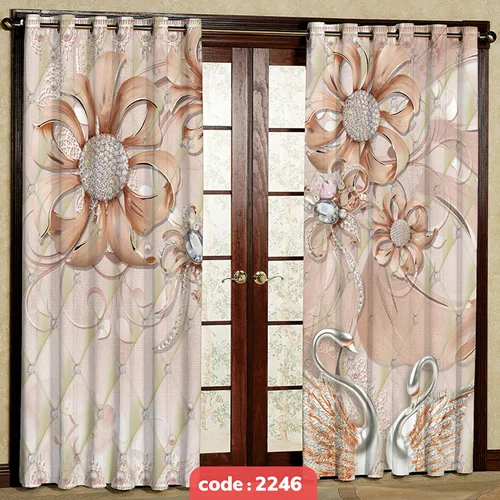 پرده پانچی تصویری مدل گل نگین دار کد S-2246