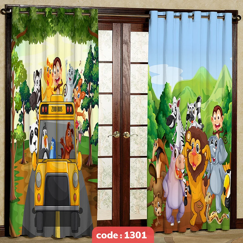 پرده پانچی اتاق کودک مدل Zoo Bus کد S-1301