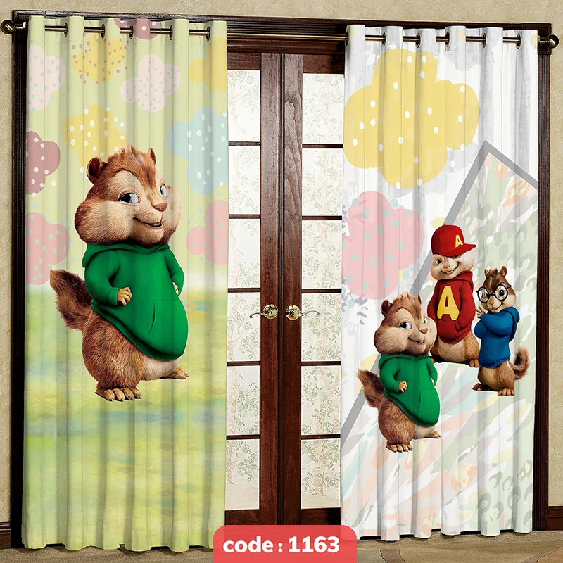 پرده پانچی اتاق کودک مدل آلوین و سنجاب ها کد S-1163