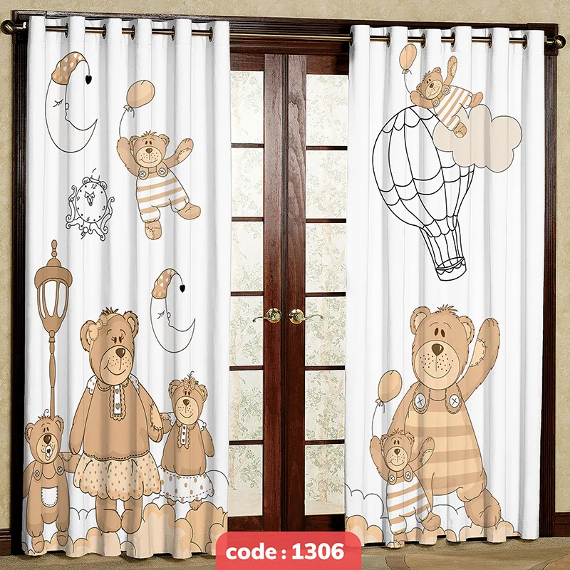 پرده پانچی اتاق کودک مدل خانواده تدی کد S-1306