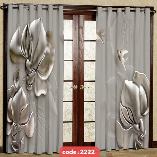 پرده پانچی تصویری مدل گل خاکستری کد S-2222