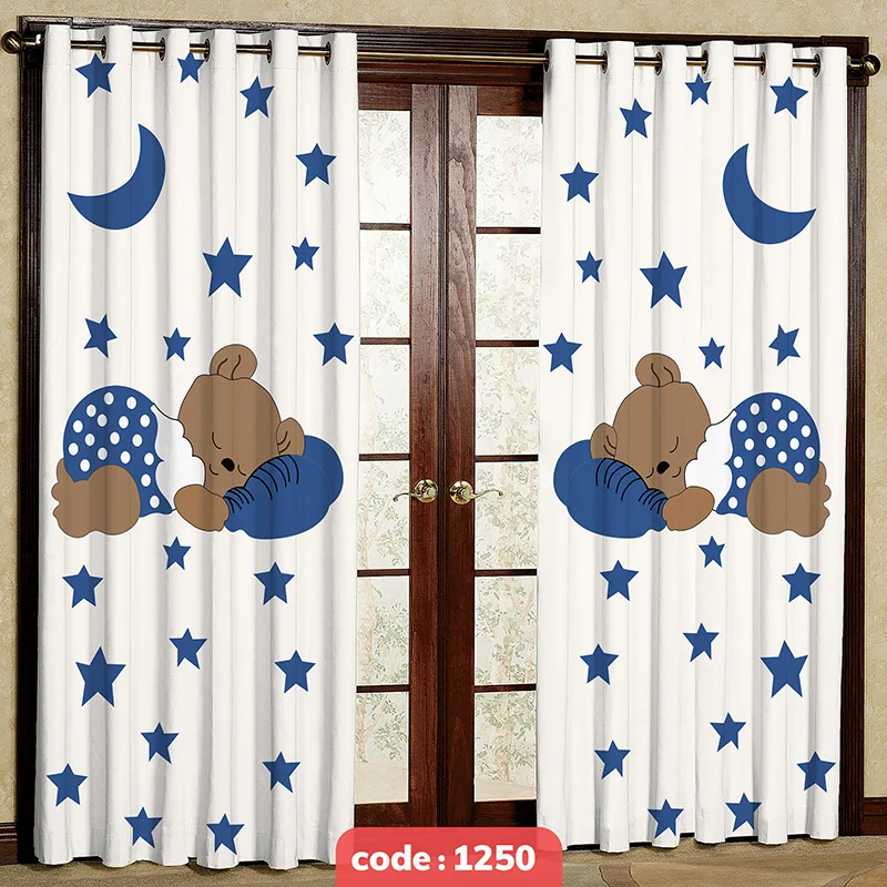 پرده پانچی اتاق کودک مدل ماه و ستاره کد S-1250