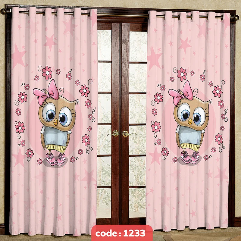 پرده پانچی اتاق کودک مدل جغد دخترانه کد S-1233