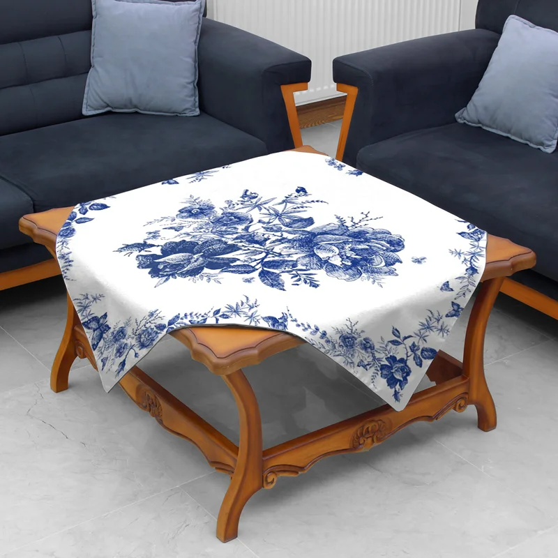 رومیزی طرح قلم کاری آبی کد 038