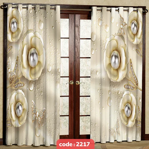 پرده پانچی تصویری مدل گل و نگین کد S-2217