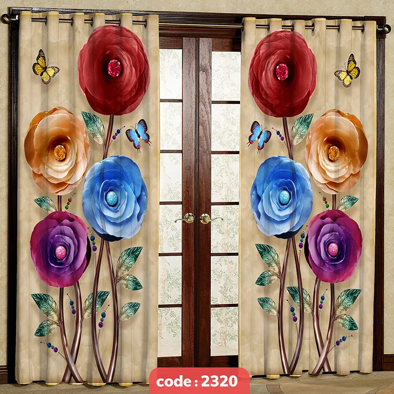 پرده پانچی تصویری مدل گل کد S-2320