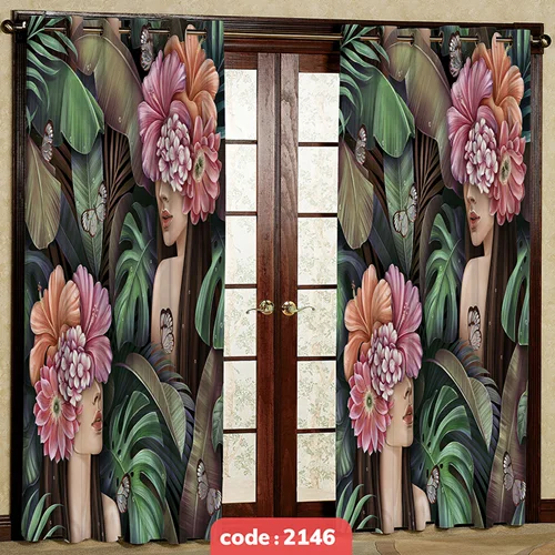 پرده پانچی تصویری مدل چهره و گل کد S-2146