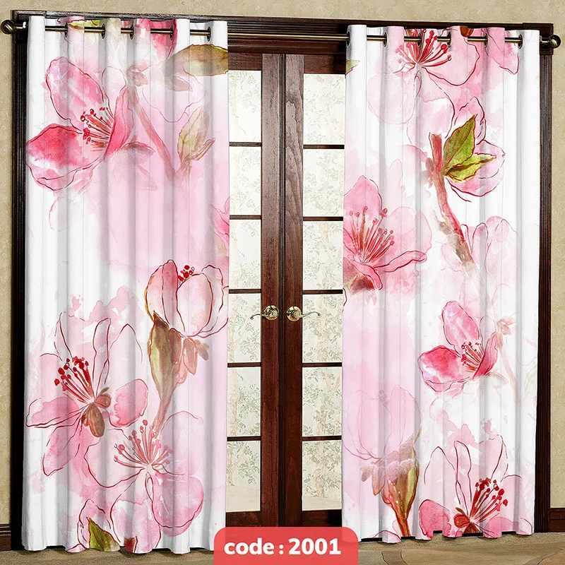 پرده پانچی تصویری مدل گل آبرنگی کد S-2001